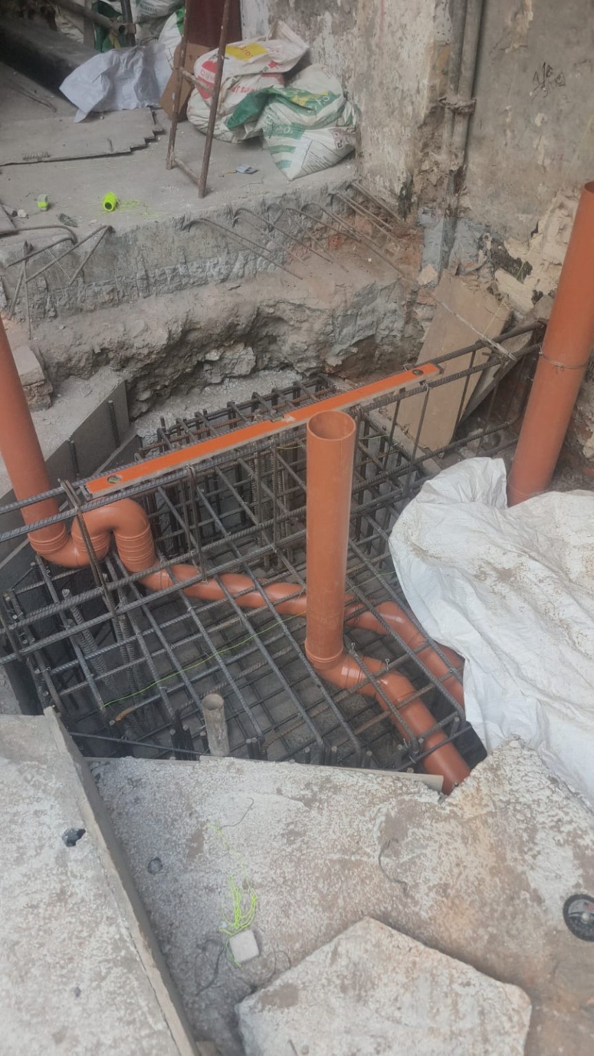Reinforced foundation and underground services under construction